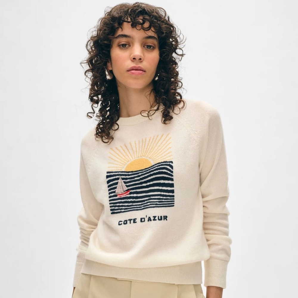 White & Warren || Cashmere Côte D'Azur Sweatshirt || L || White || NWT